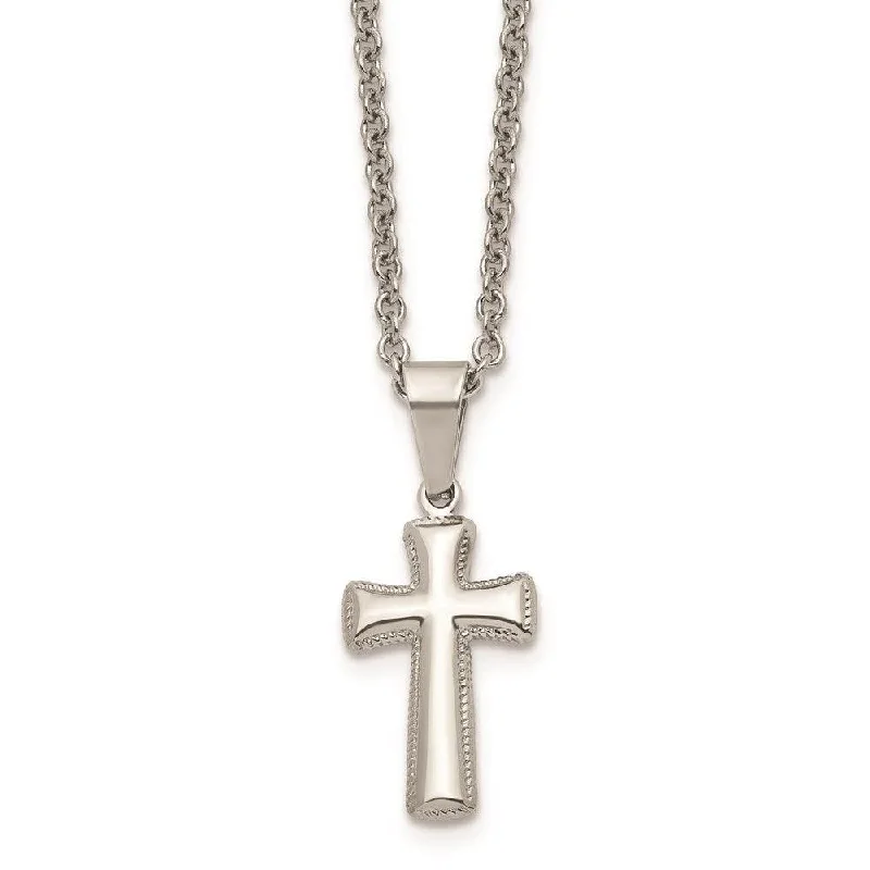 Stainless Steel Polished Small Cushion Cross Necklace