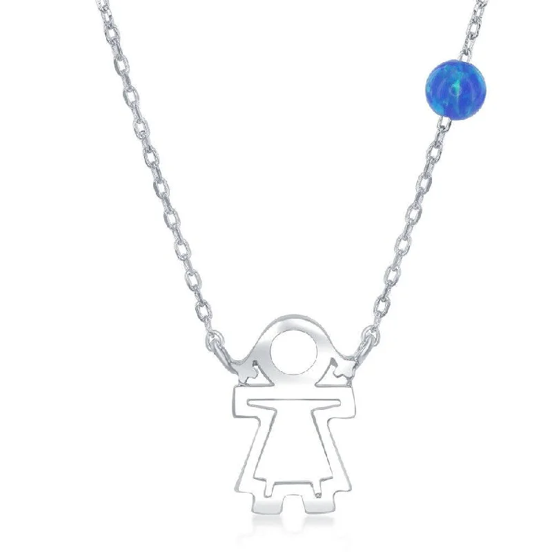 Sterling Silver Girl Cut-out with Blue Opal Bead Necklace