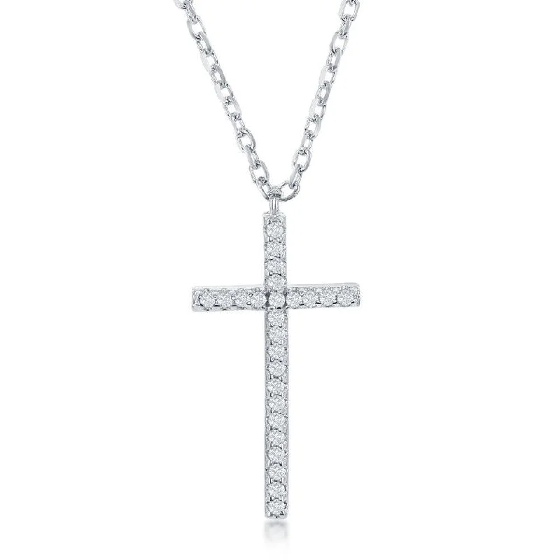 Sterling Silver CZ Reversible Cross Necklace