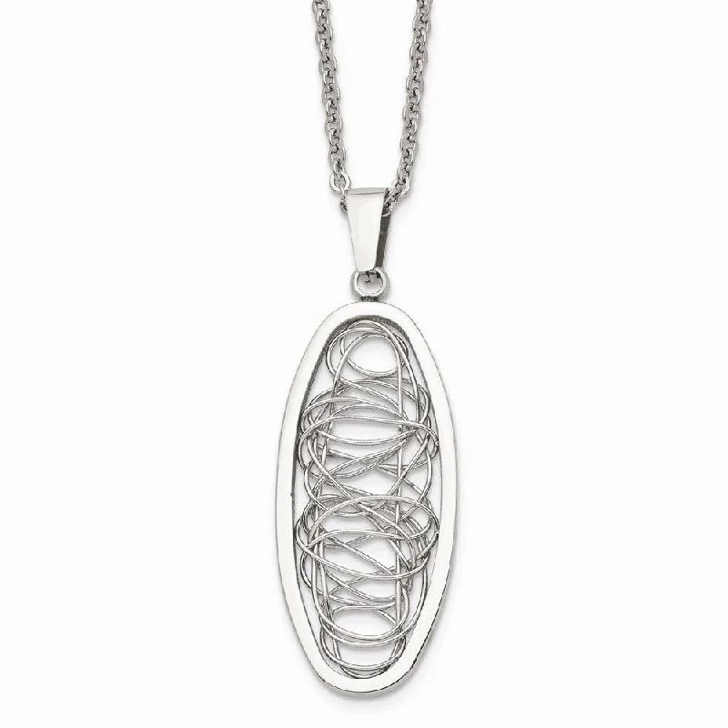 Stainless Steel Wire Designed Oval Pendant Necklace