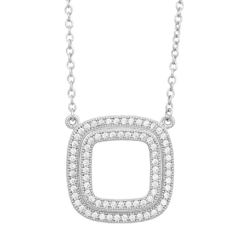 Sterling Silver Open Micro Pave Square Necklace