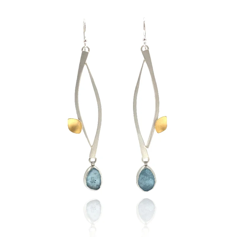 Gold and Silver Aquamarine Drop Earrings