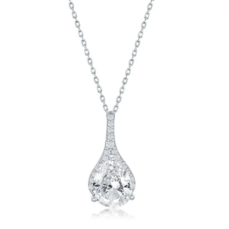 Sterling Silver Pear Shaped Cubic Zirconia Necklace