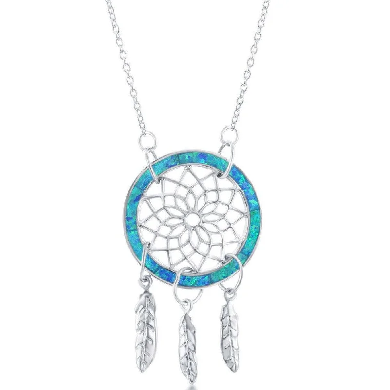 Sterling Silver Blue Inlay Opal Dream Catcher Necklace