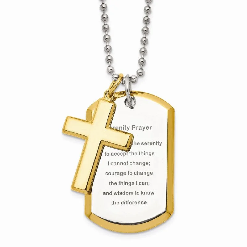 Stainless Steel Polished Yellow IP-plated Serenity Prayer Necklace