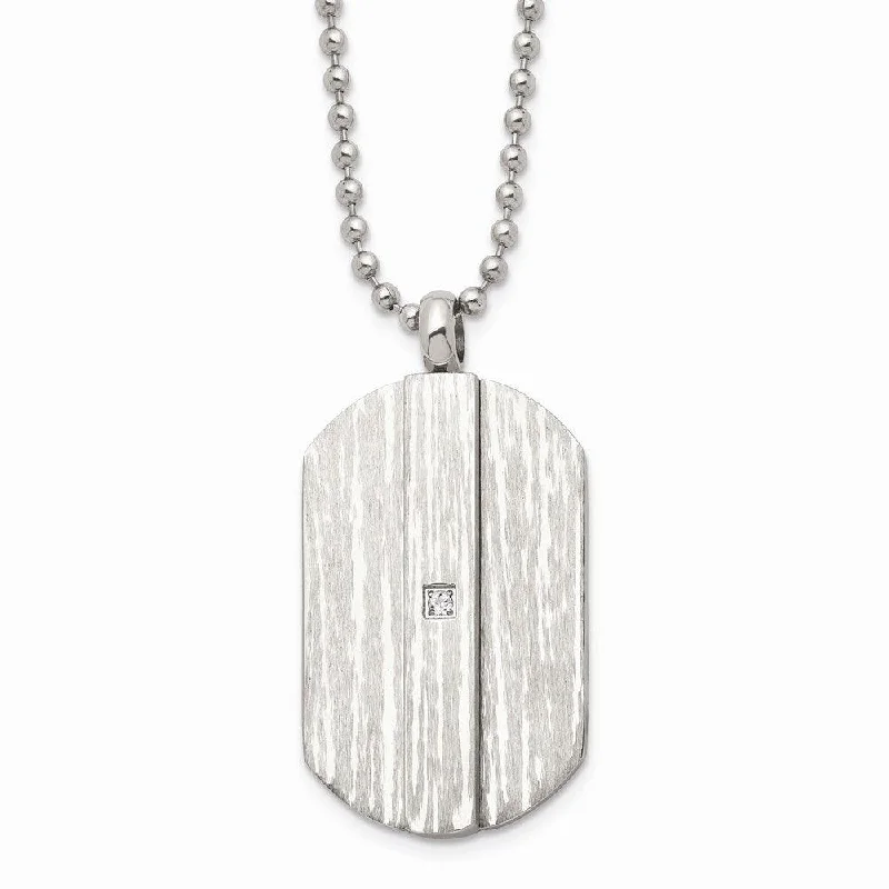 Stainless Steel Brushed and Polished w/CZ Necklace