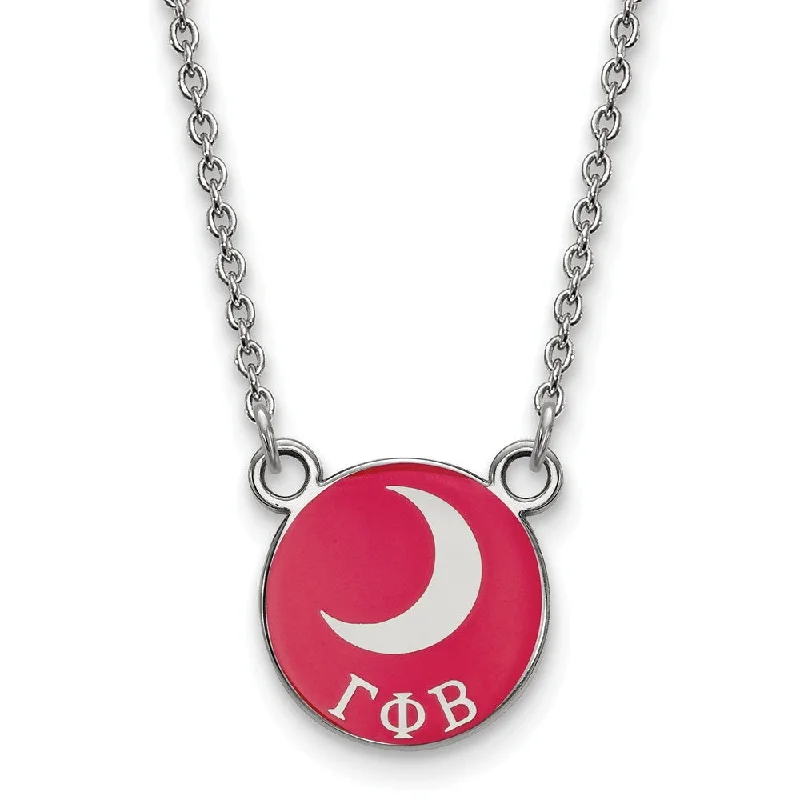 Sterling Silver Gamma Phi Beta Small Red Enamel Moon Disc Necklace