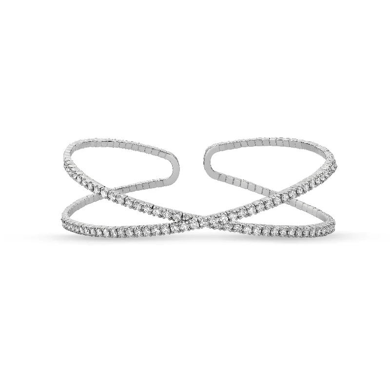 18K White Gold 4/5Ct Diamond Crisscross Bangle