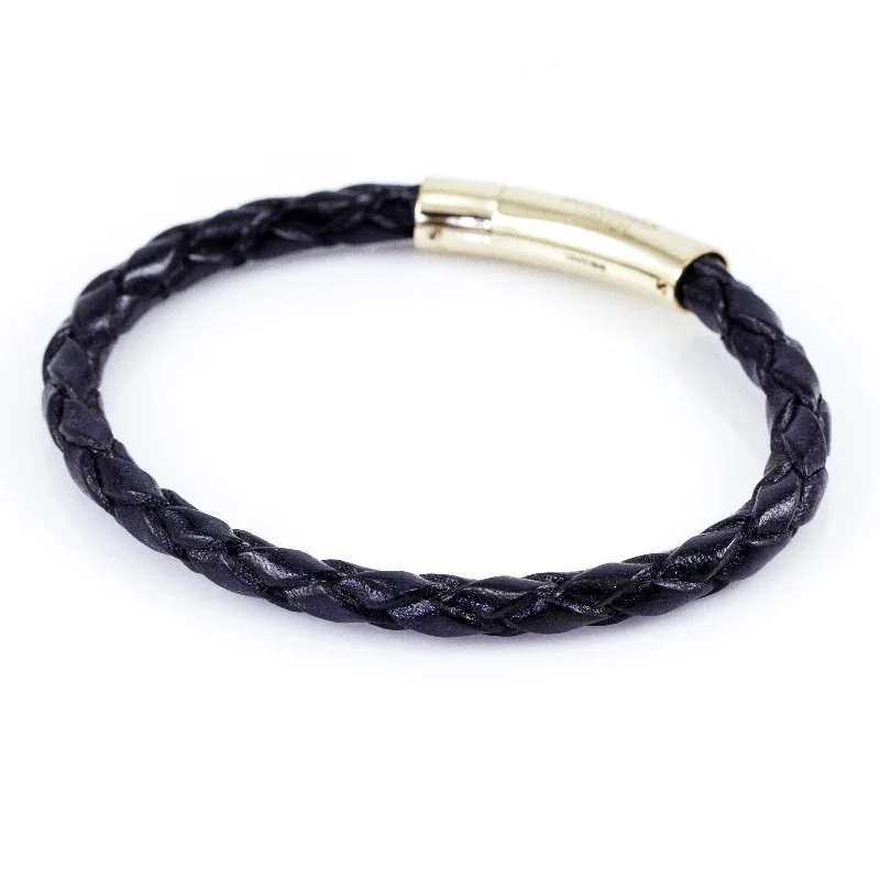 Tateossian Scoubidou Braided Black Leather Bracelet With Rose Gold Clasp