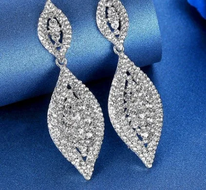 MEC-004 Crystal Long Drop Earrings Bridal Wedding