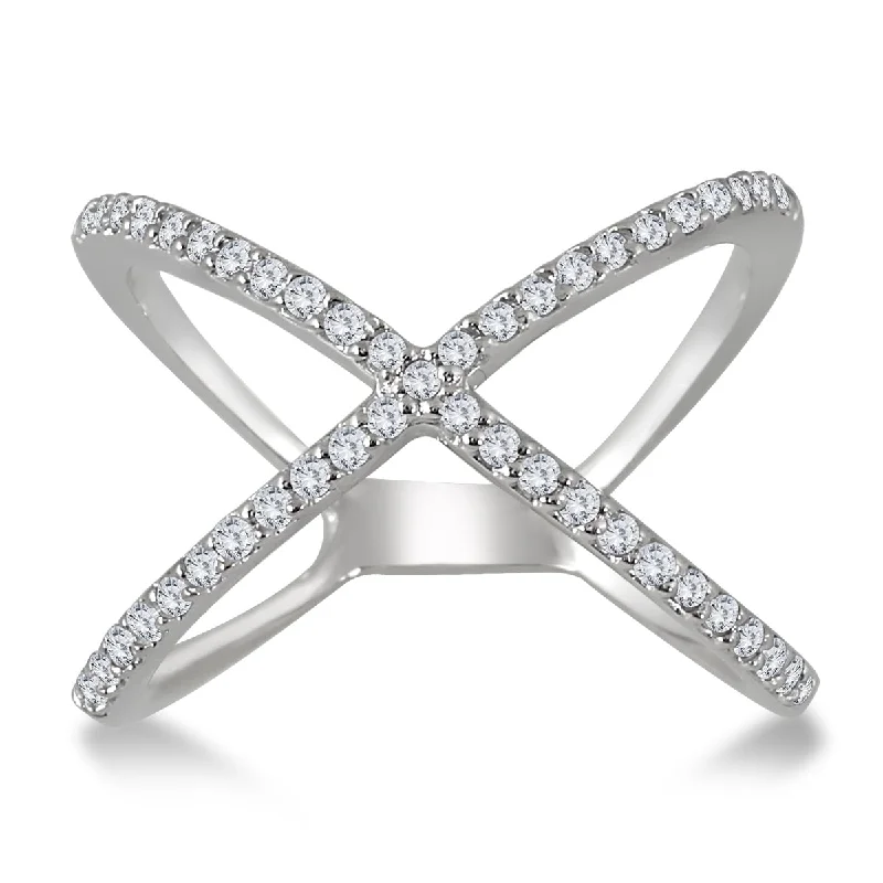 Marquee 10k White Gold 1/2CT Diamond Criss Cross X Ring