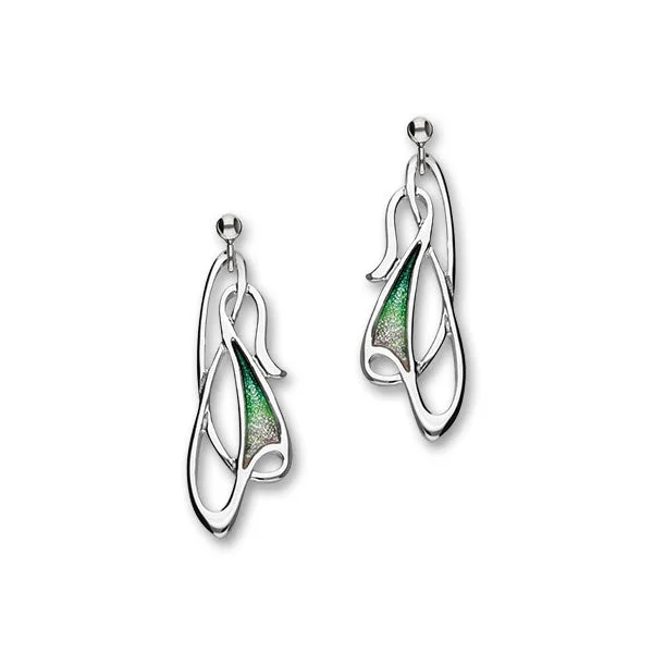 Archibald Knox Sterling Silver & Green/Pink Enamel Drop Earrings, EE40