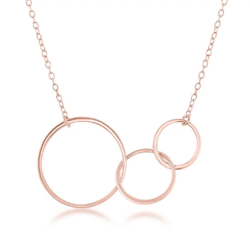 Sterling Silver Rose GP Graduating Open Circle Necklace