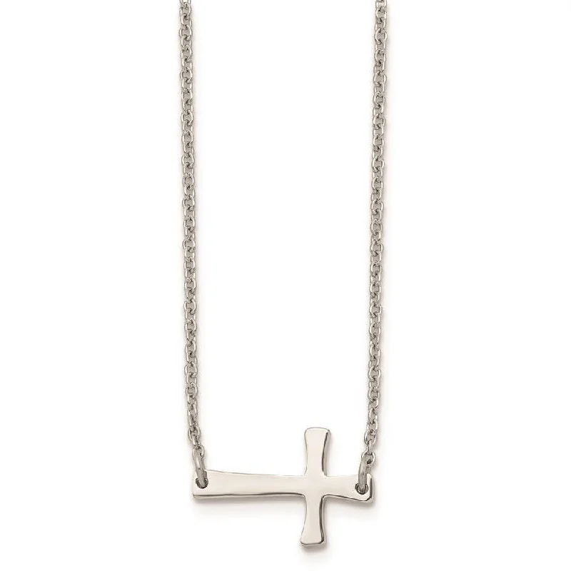 Stainless Steel Polished Sideways Cross Necklace