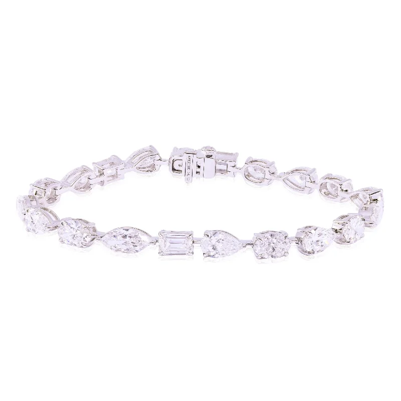 18K WHITE GOLD MIXED CUT DIAMOND TENNIS BRACELET - 14.40CTW