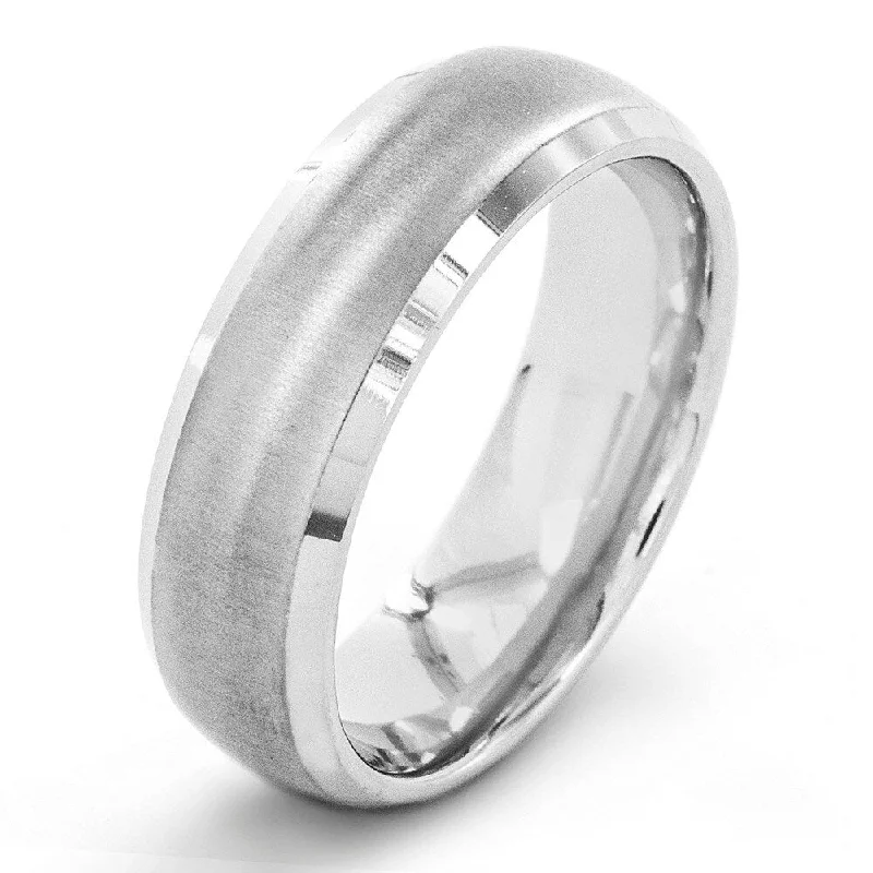 Men's Titanium Brushed Beveled Edge Dome Ring