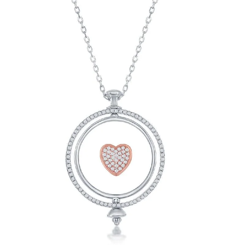 Sterling Silver Spinning Disc Centre Heart with CZ Necklace