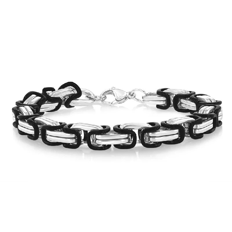 Sterling Silver Black and Silver Two Tone Fancy Link 20.3cm Bracelet