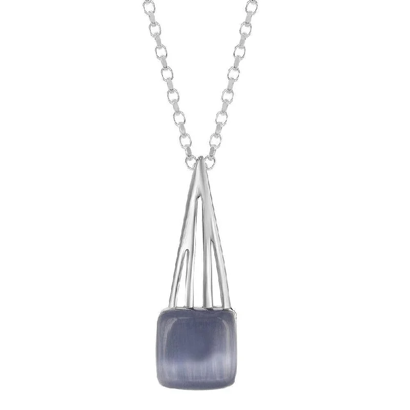 Sterling Silver Dark Blue-Grey Cat's Eye Pendant Necklace