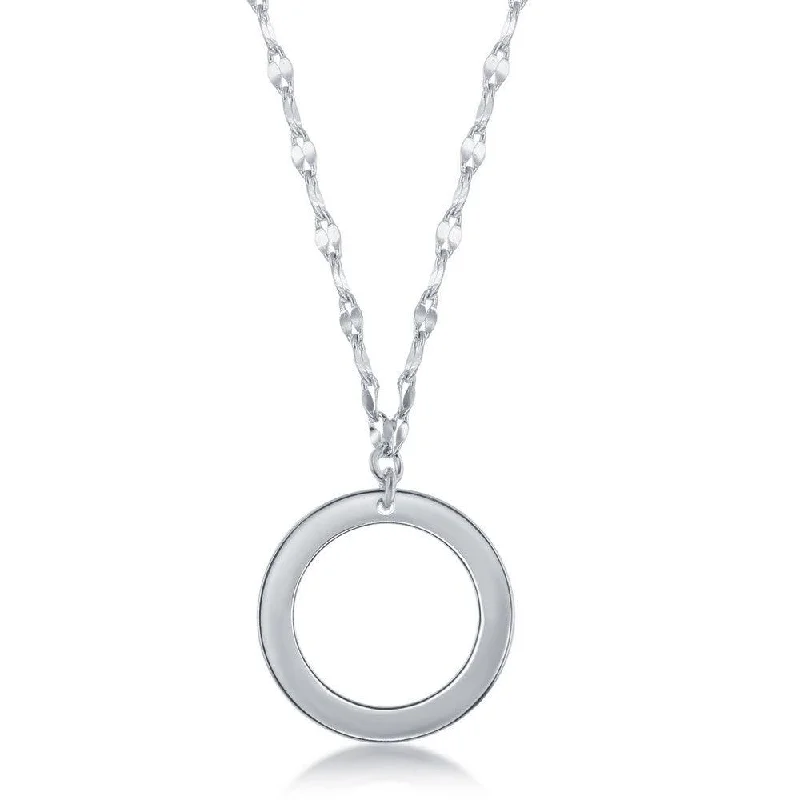 Sterling Silver Open Circle Flat Shiny Necklace