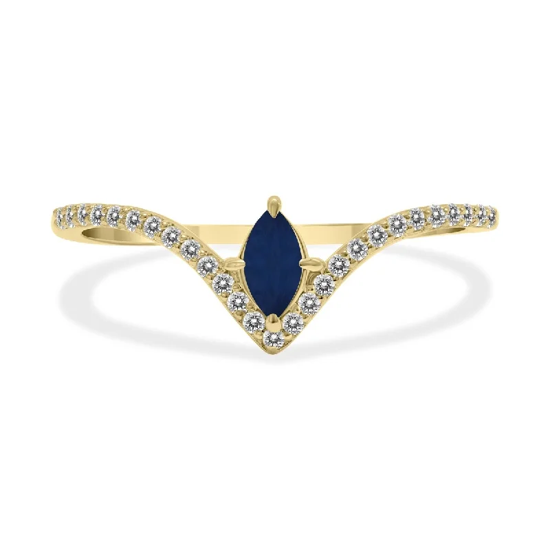 Marquee Jewels 1/4 Carat TW Sapphire and Diamond V Shape Ring in 10K Yellow Gold