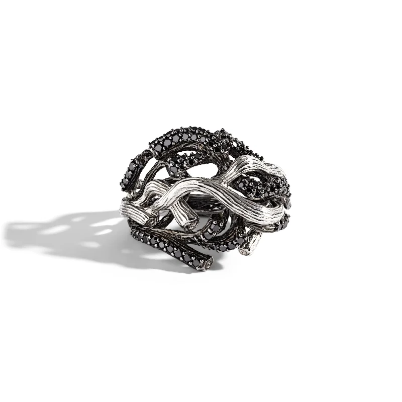 Branch Coral Ring with Diamonds - Silver