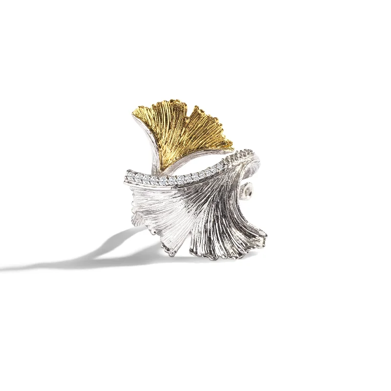 Butterfly Ginkgo Ring with Diamonds