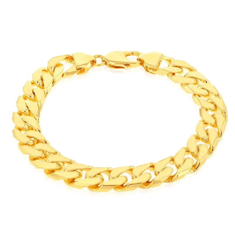 9ct Yellow Solid Gold Heavy Curb Bevelled Flat 23cm Bracelet in 350 gauge Parrot Clasp