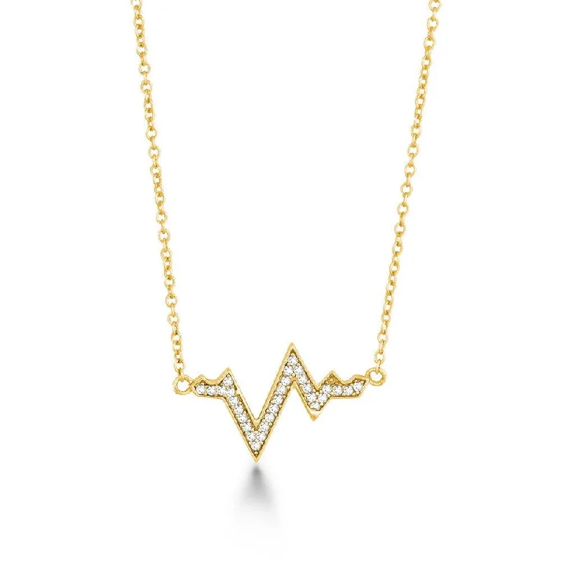 Sterling Silver Gold Plated CZ Heartbeat Necklace