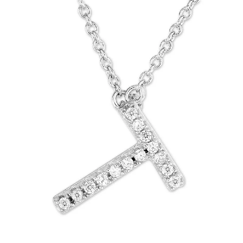 Sterling Silver Micro Pave "T" Pendant Necklace