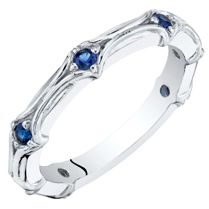 Sterling Silver Created Blue Sapphire Contoured Stackable Ring