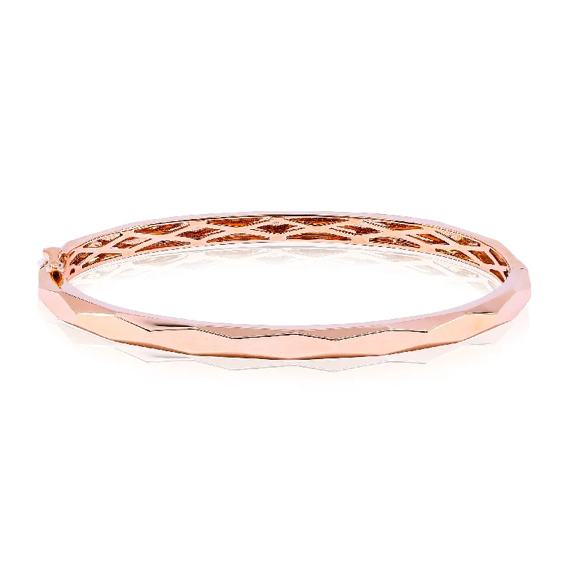 18K ROSE GOLD 4MM FACETED HINGED BANGLE BRACELET