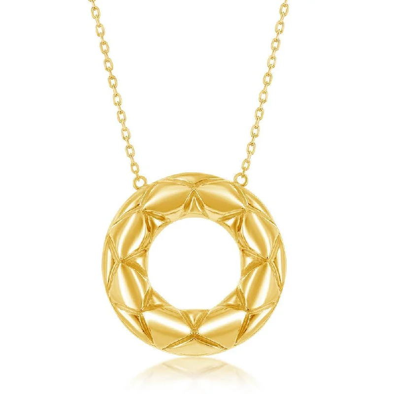 Sterling Silver Textured Open Circle Necklace - Gold Plated