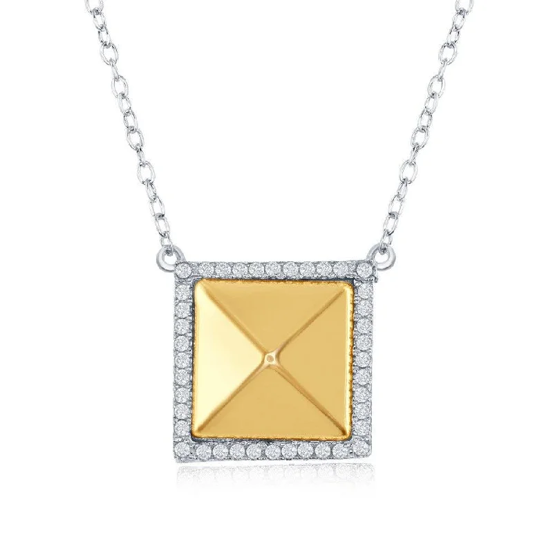 Sterling Silver Gold Pyramid Style Square Necklace