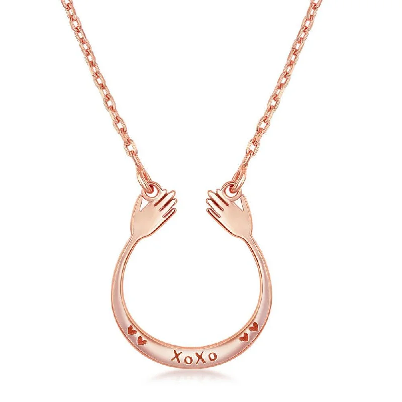 Sterling Silver Rose Gold Plated "XOXO U Hands" Necklace