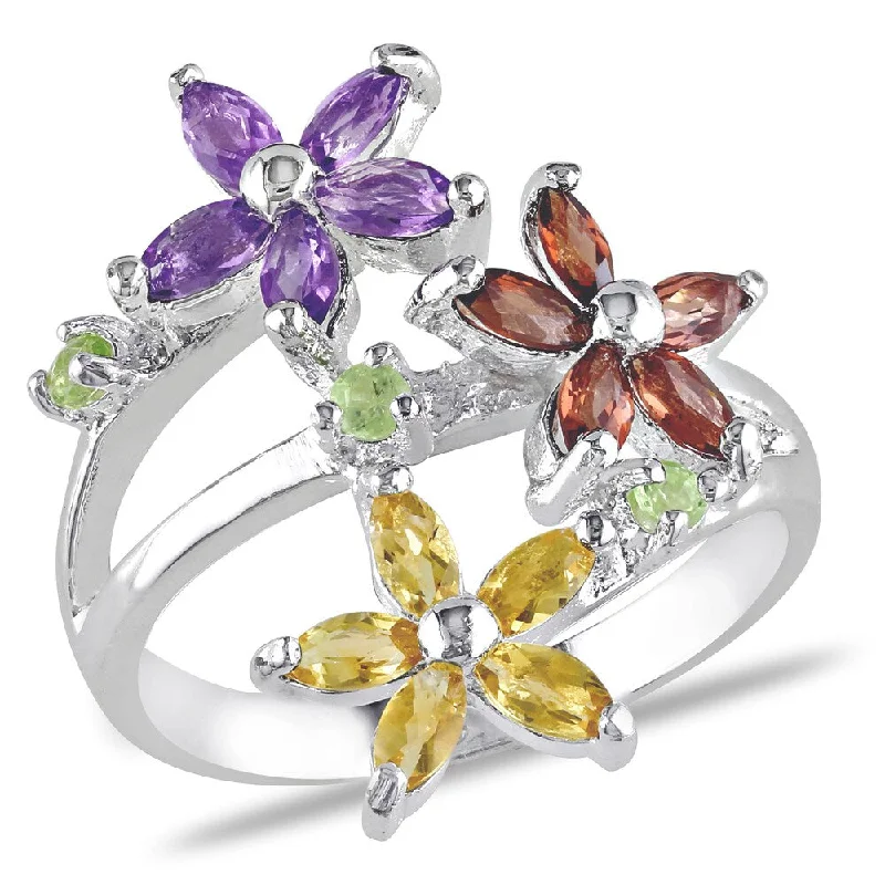 Miadora Sterling Silver 1 1/2ct TGW Multi-gemstone Flower Ring