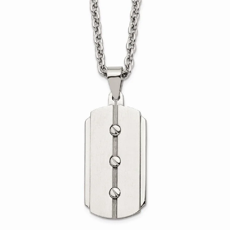 Stainless Steel Brushed and Polished Dog Tag Necklace