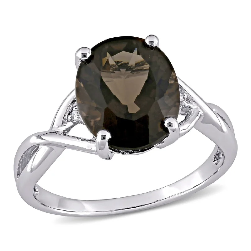 Miadora Sterling Silver Smokey Quartz and Diamond Fashion Ring