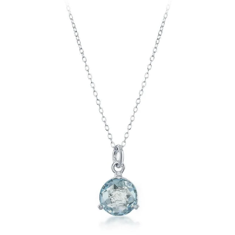 Sterling Silver Round Blue Topaz Triple Prong Necklace