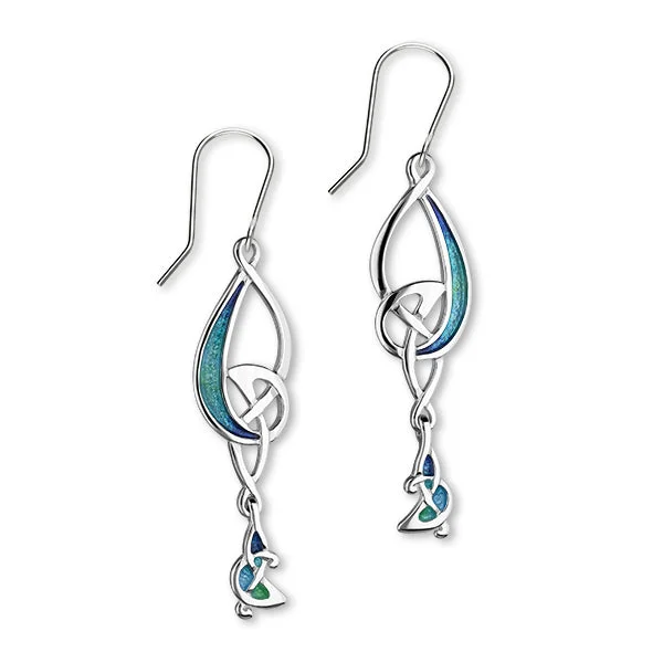 Archibald Knox Sterling Silver Aquamarine Double Drop Earrings EE35