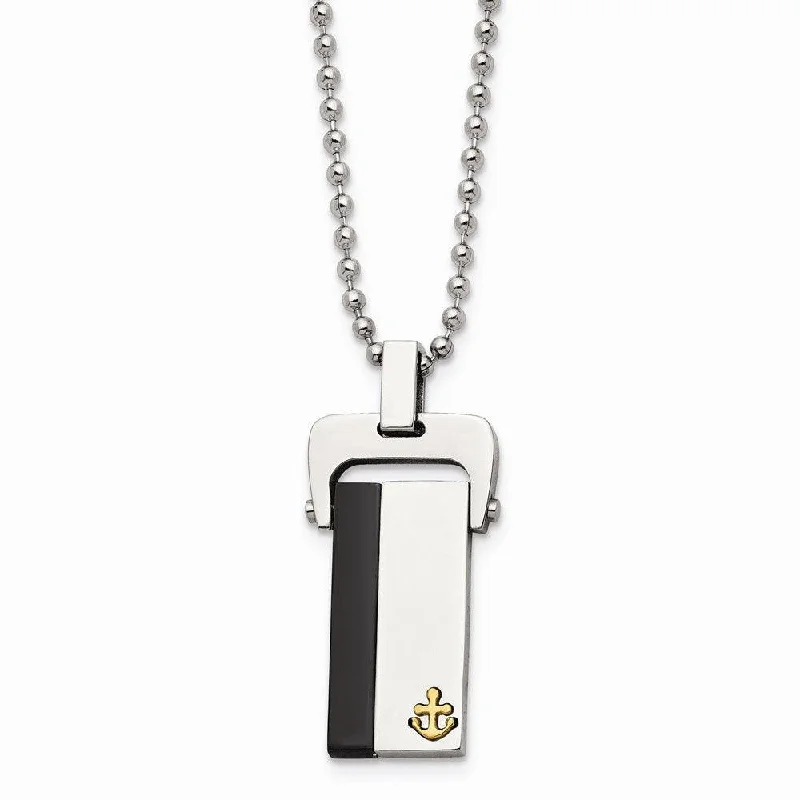 Stainless Steel Polished Yellow & Black IP-plated Dog Tag Necklace