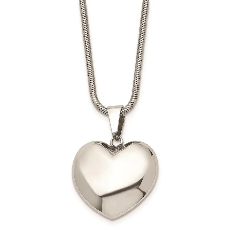 Stainless Steel Polished Puff Heart 20in Necklace