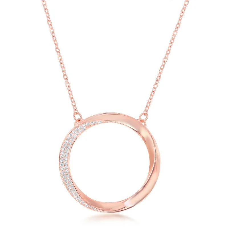 Sterling Silver Rose GP Half Twisted Open Circle Necklace