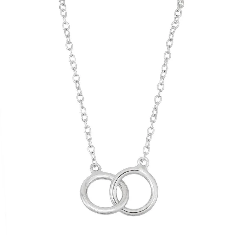 Sterling Silver Double Interlocked Rings Necklace