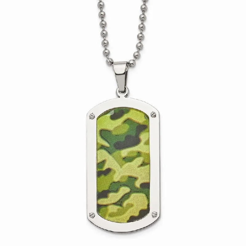 Stainless Steel Polished Camouflage Dog Tag Necklace