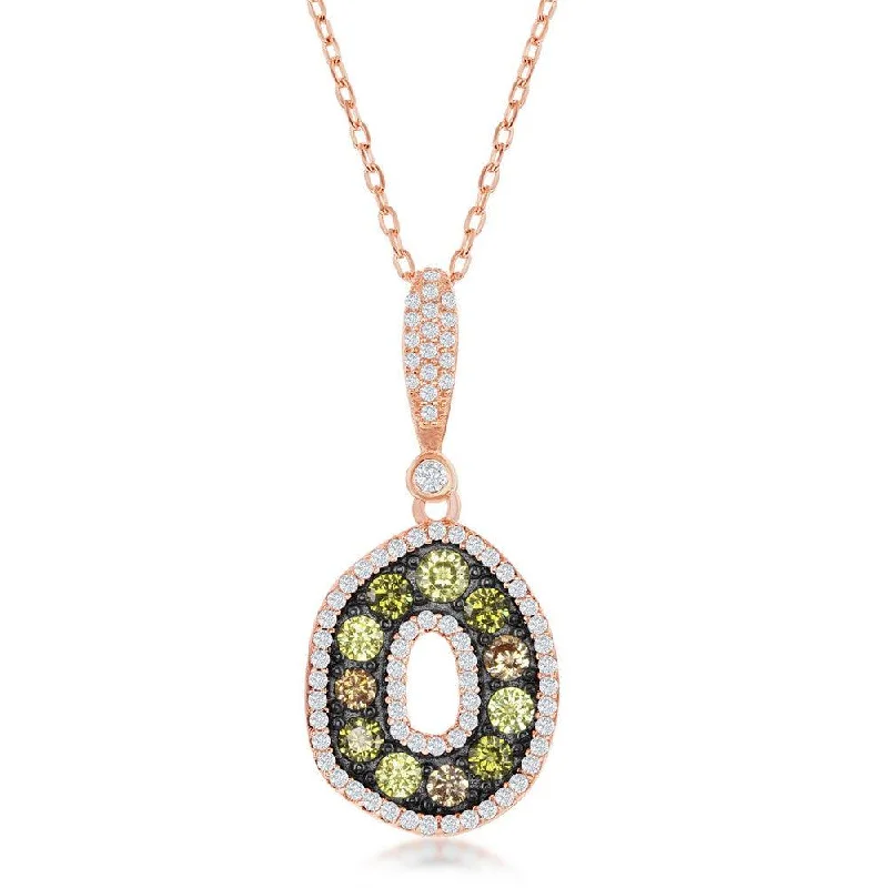 Sterling Silver Rose GP with Multi CZ and Black Plating Necklace