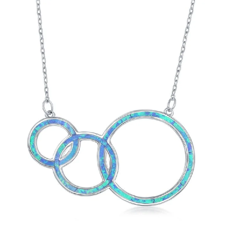 Sterling Silver Blue Opal Triple Open Circle Necklace