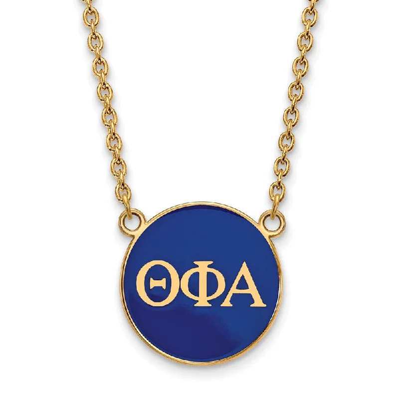 14K Plated Silver Theta Phi Alpha Large Blue Enamel Disc Necklace