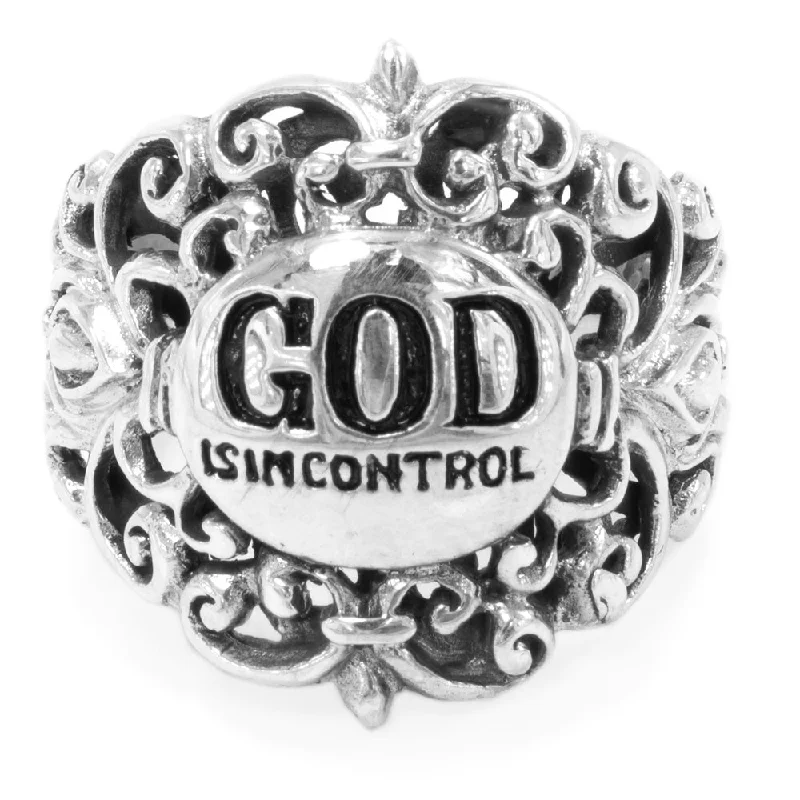 Sterling Silver Filigree "God Is In Control" Ring