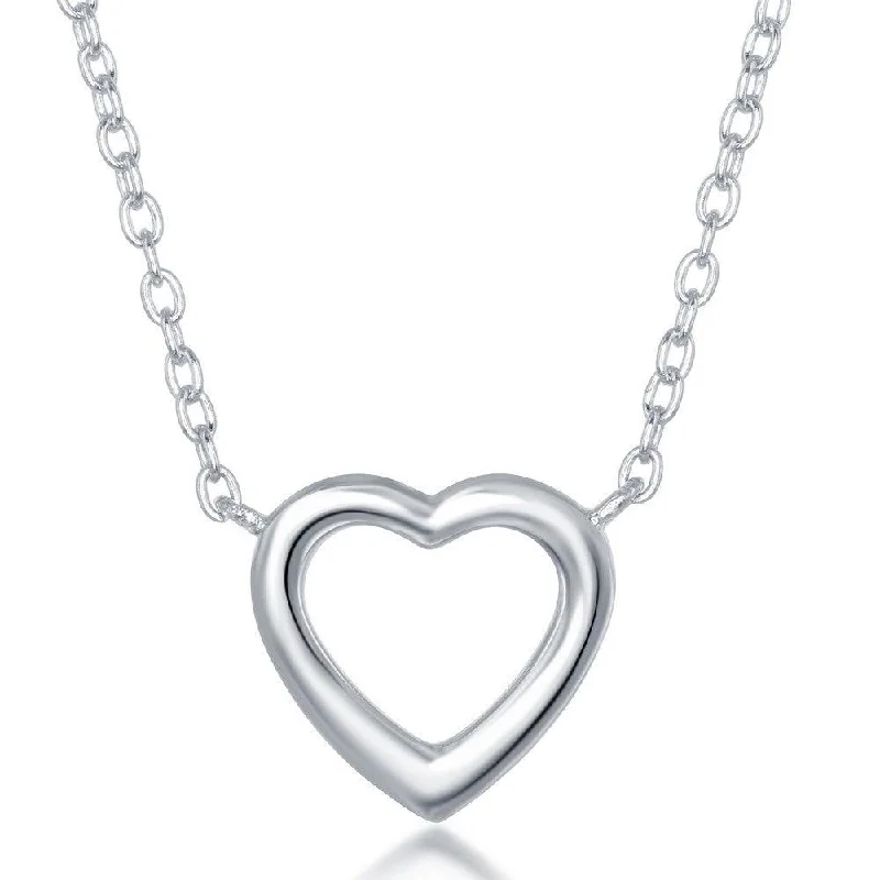 Sterling Silver Plain Small Open Heart Necklace